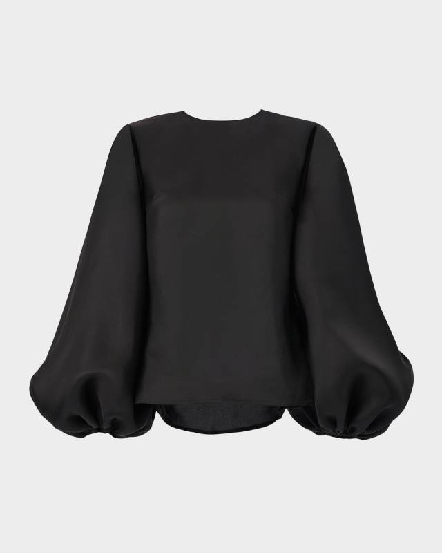 Puff-Sleeve Silk Gazar Shirt